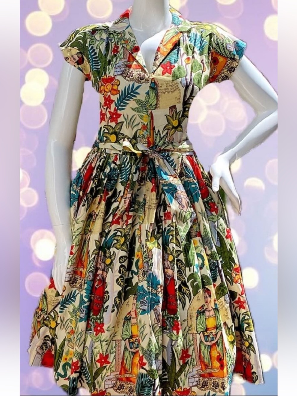 Frida Kahlo Mexican Folk Print Retro Pinup Dress 3X